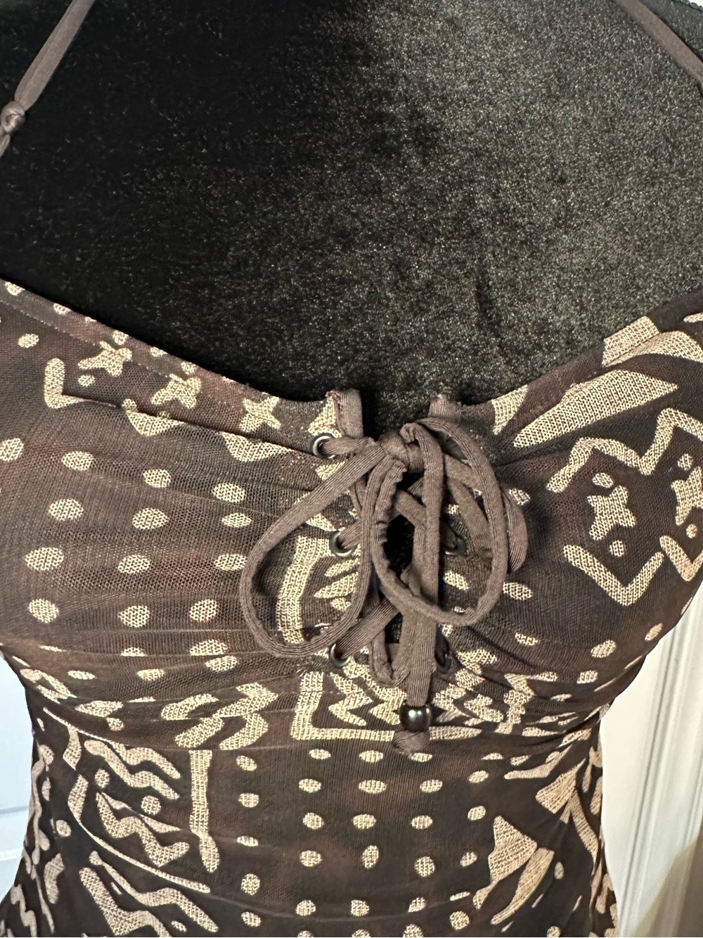Ralph Lauren Tribal Print Tankini Swim Set Side Tie Brown Tan M Est - Picture 3 of 16